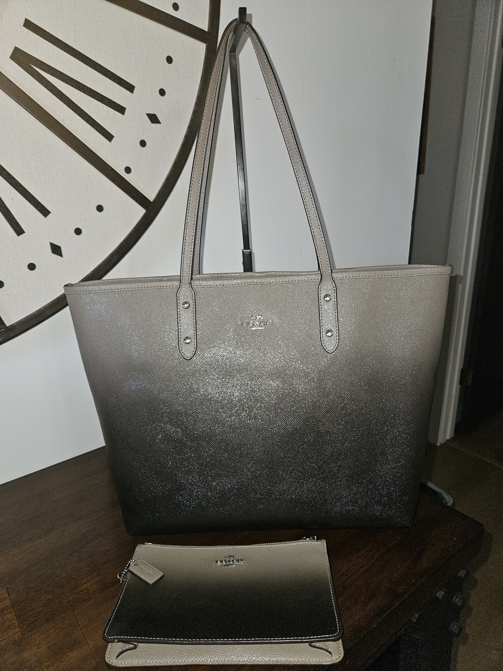 Coach Ombre Tote Bag with Wristlet - Taupe to Black